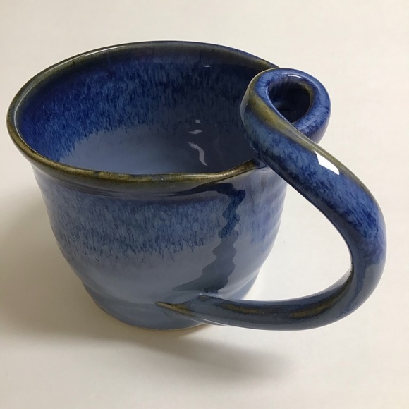 Studio Art Pottery Coffee Mug SIGNED Blue Twist Handle Stone Melbourne Florida - Picture 1 of 15